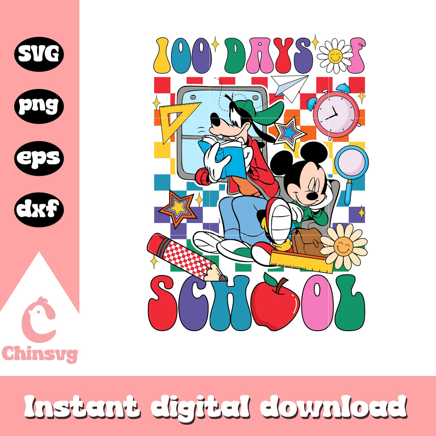 100 days of shool mickey and goofy svg, school day svg
