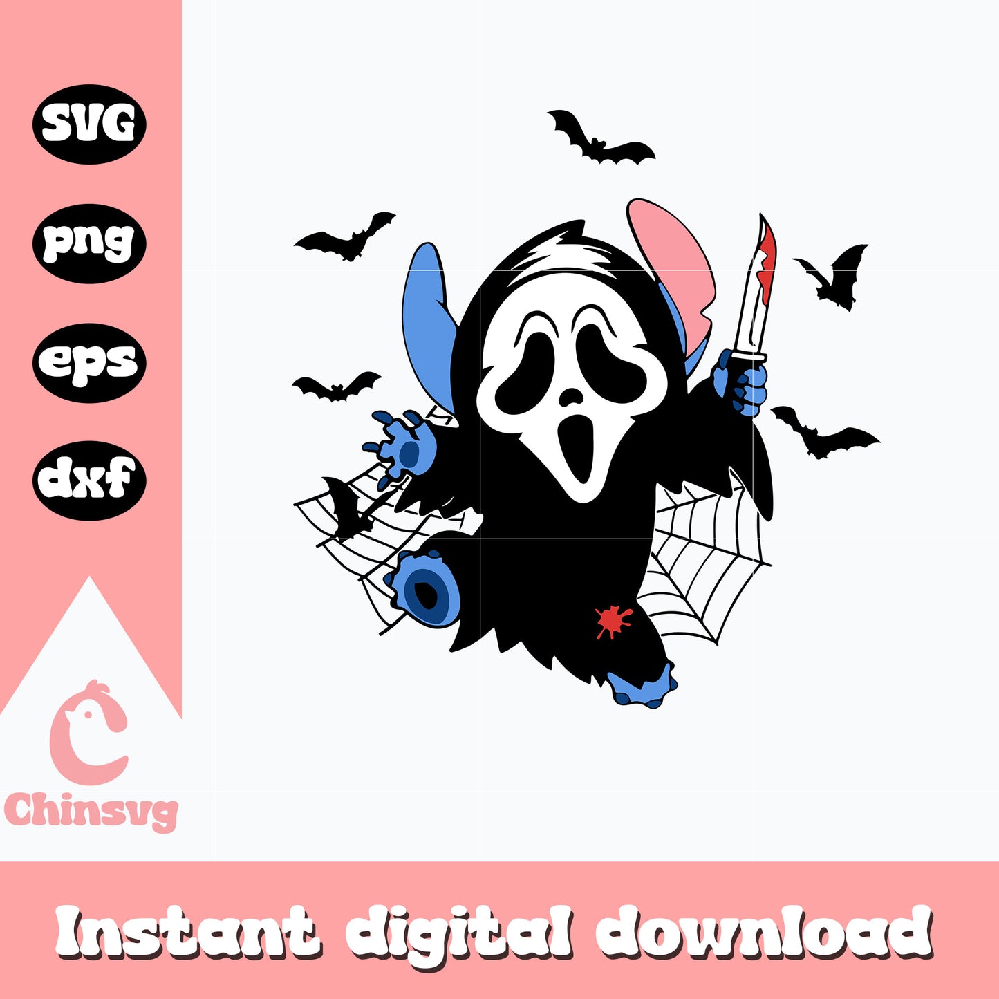 Stitch Ghostface Svg, Halloween svg, digital download