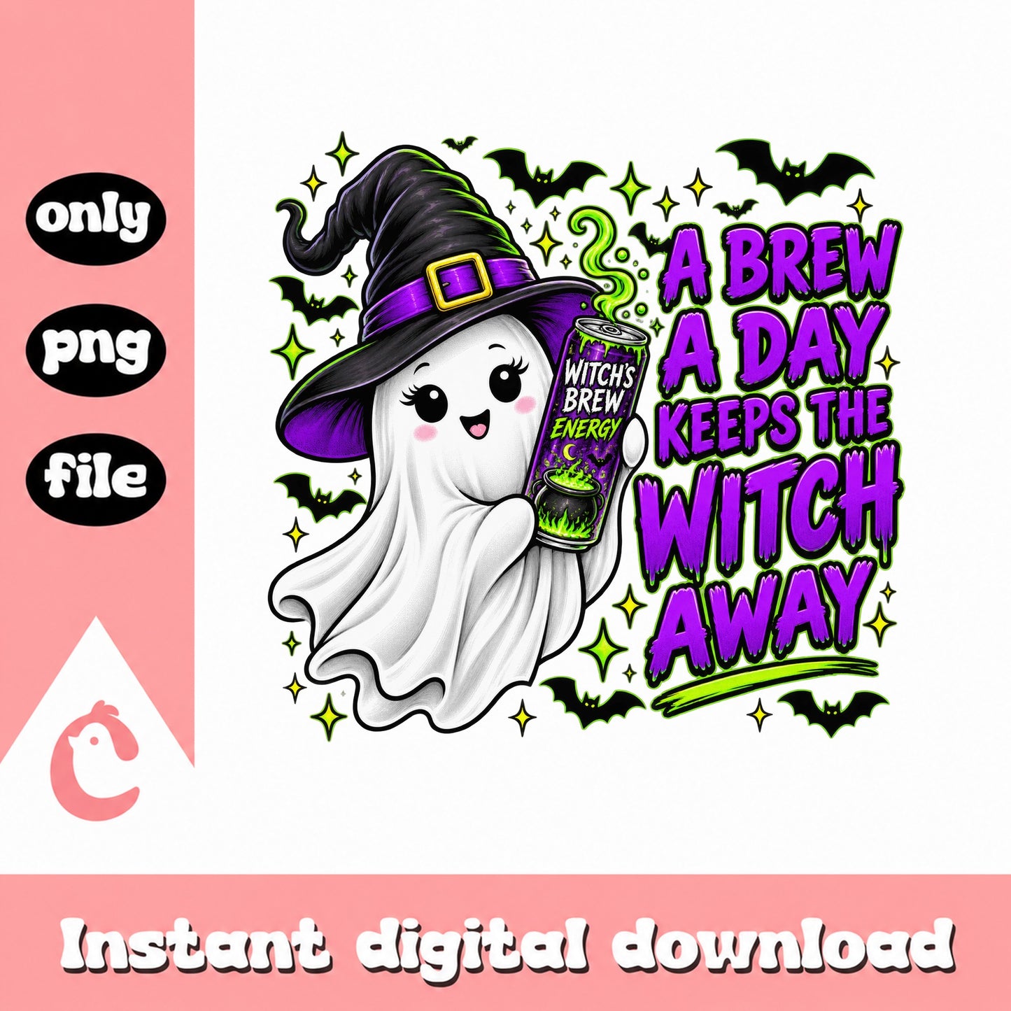 A Brew A Day Keeps The Witch Away PNG, Halloween Ghost, PNG