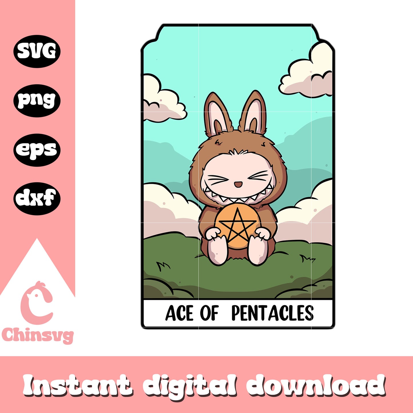 Ace of pentacles labubu card drawing design svg, cute labubu svg