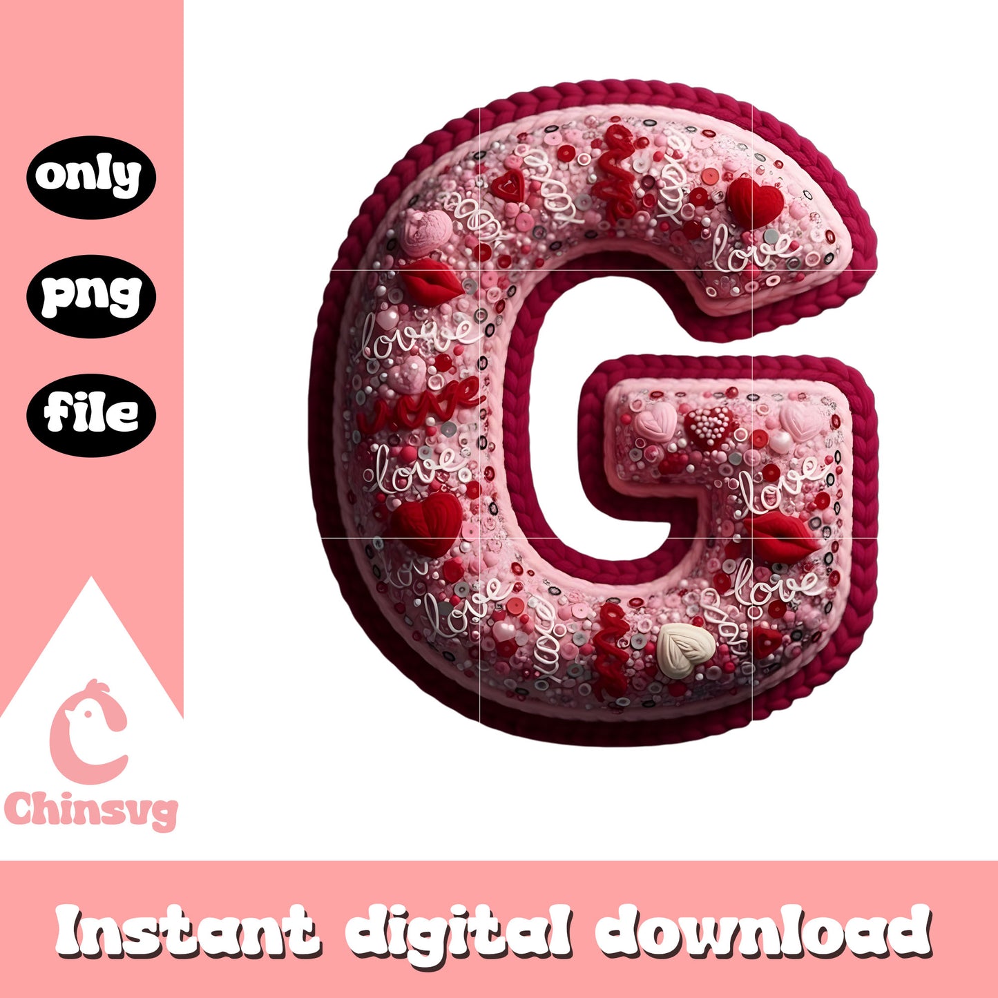 Alphabet design pink valentine png, heart valentine's day png