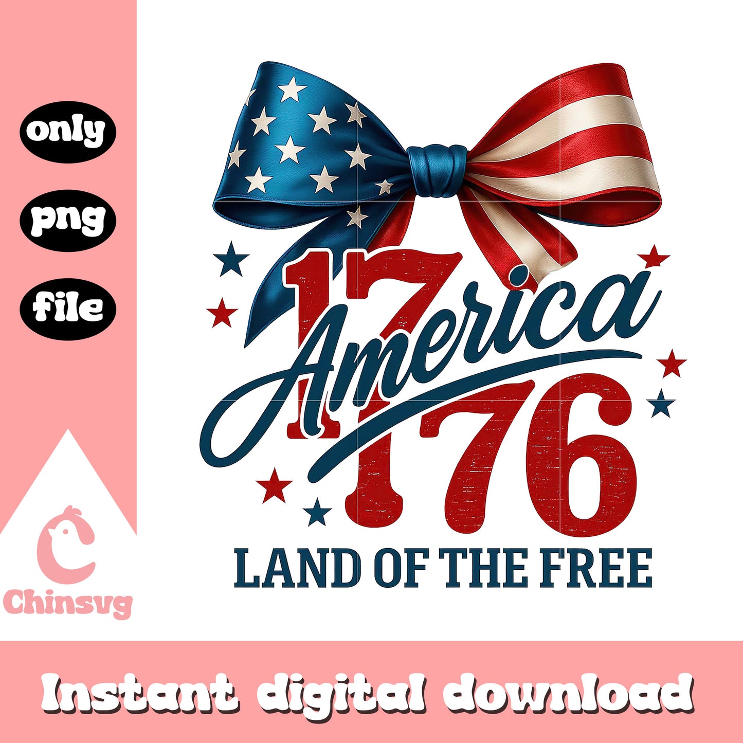 America 1776 land of the free coquette bow design png, america png