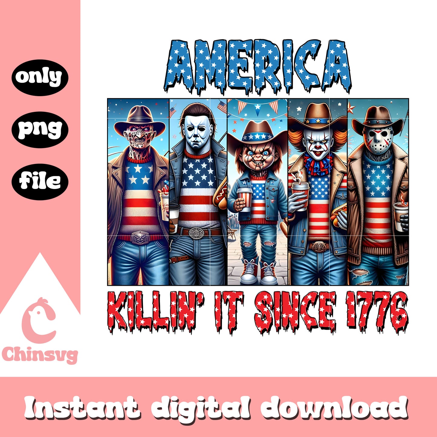 America killin it since 1776 horror movie png, usa day horror movie png