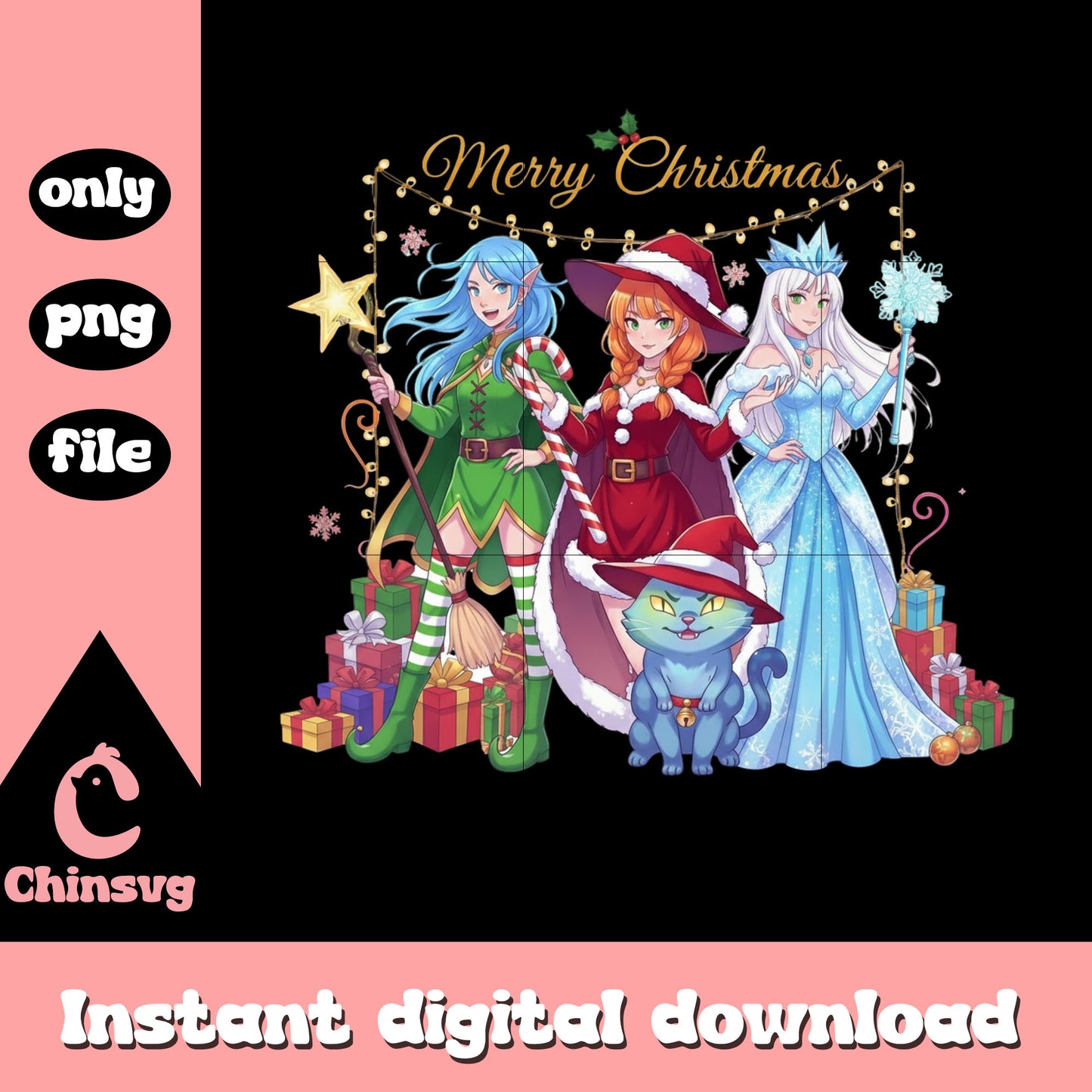 Anime characters merry christmas design png, a christmas story png