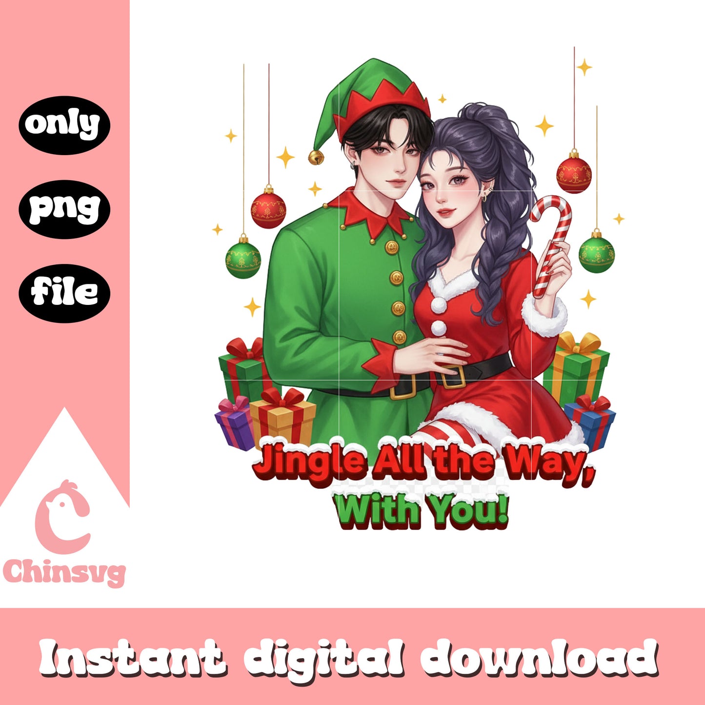 Anime couple jingle all the way png, christmas vacation cast png