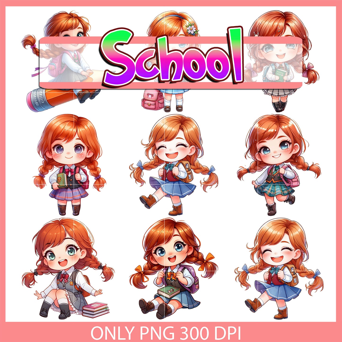 Anna character back to school design bundle png, disney anna png