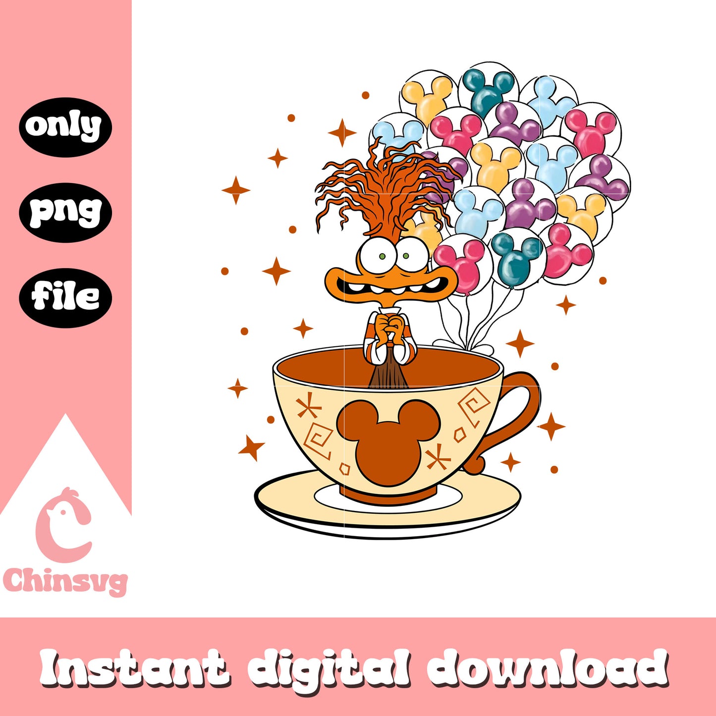 Anxiety character tea cup balloon png, emotions characters png