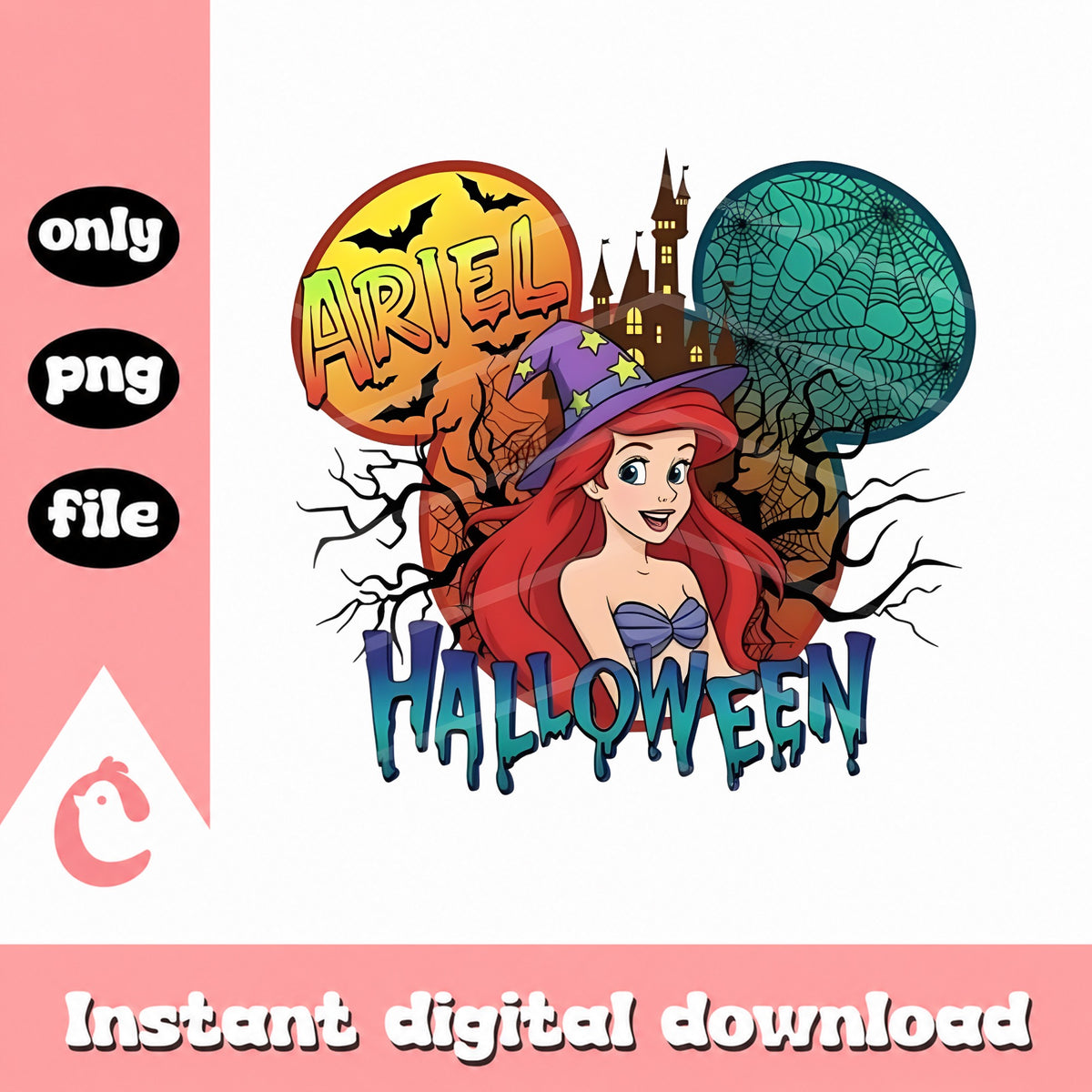 Ariel Disney Princess Halloween PNG, Spooky Mermaid, PNG File