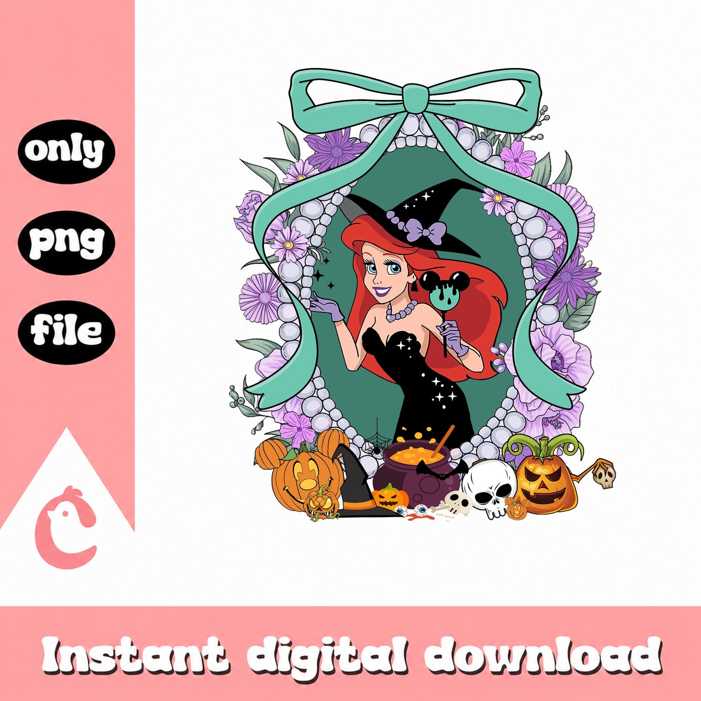 Ariel Halloween Witch PNG, Little Mermaid Halloween PNG, Disney PNG