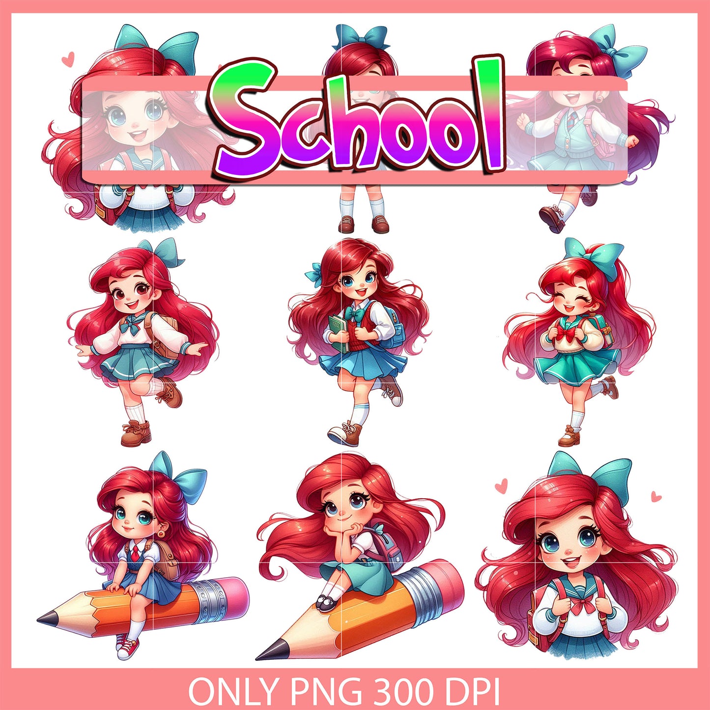Ariel back to school design bundle png, ariel princess png