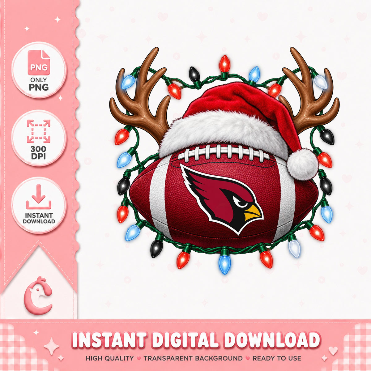 Arizona Cardinals Football Christmas PNG, NFL Xmas Antlers, PNG
