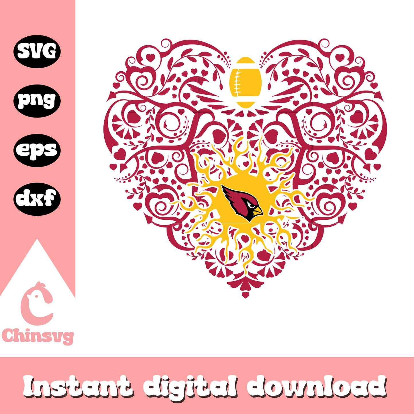 Arizona cardinals nfl heart flower svg, cardinals nfl svg