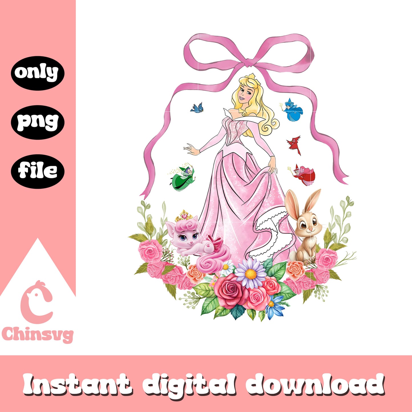 Aurora princess in mirror bow png, disney aurora dress png