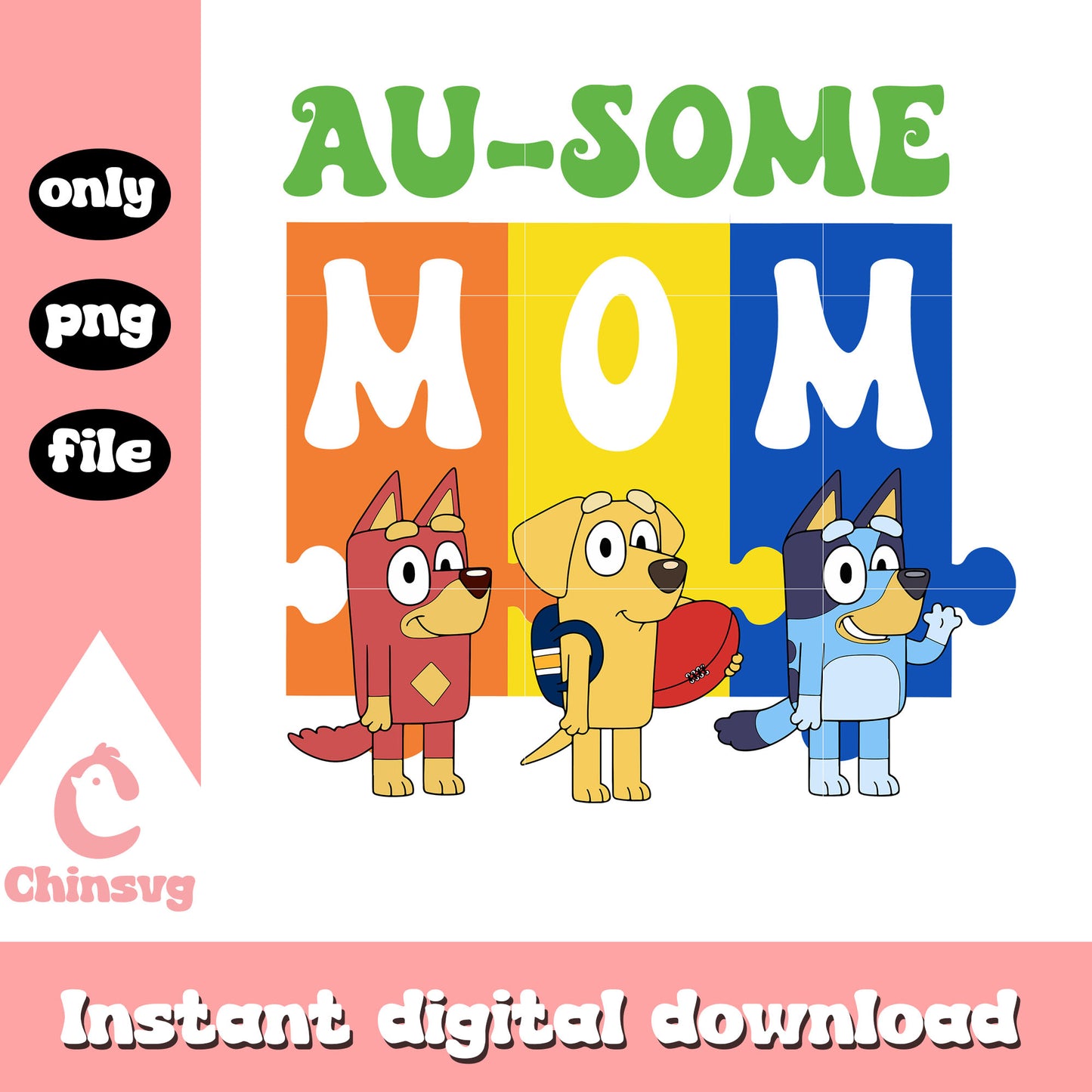 Ausome mom bluey characters png, autism awareness png, cartoon png
