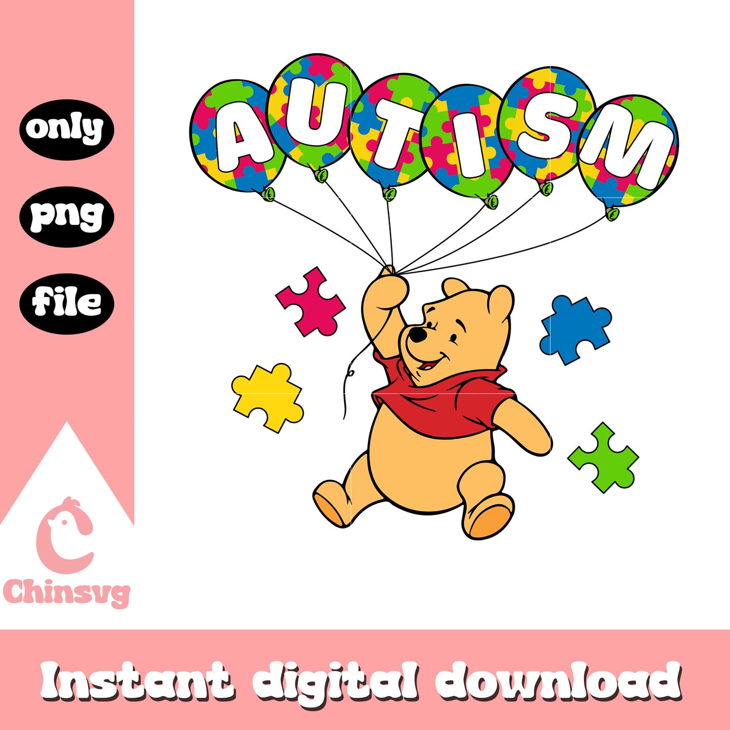 Autism balloon winnie the pooh png, autism awareness png, disney png