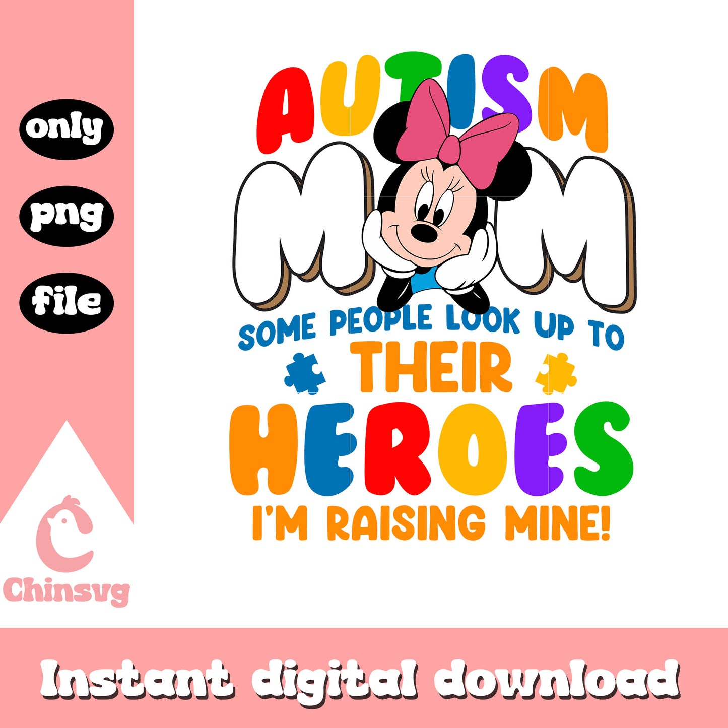 Autism mom their heroes png, autism awareness png, minnie head png