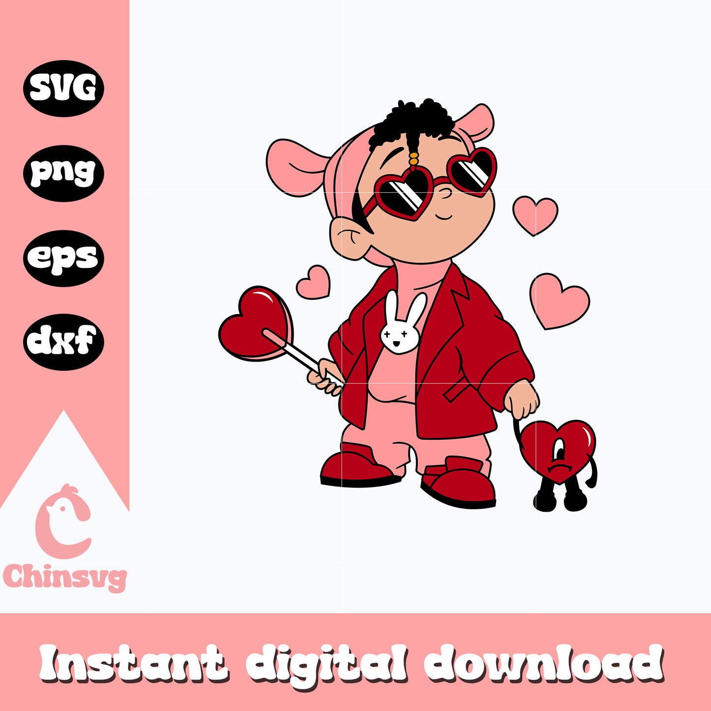 Baby Benito and heart svg, Bad Bunny Valentine svg, valentine svg
