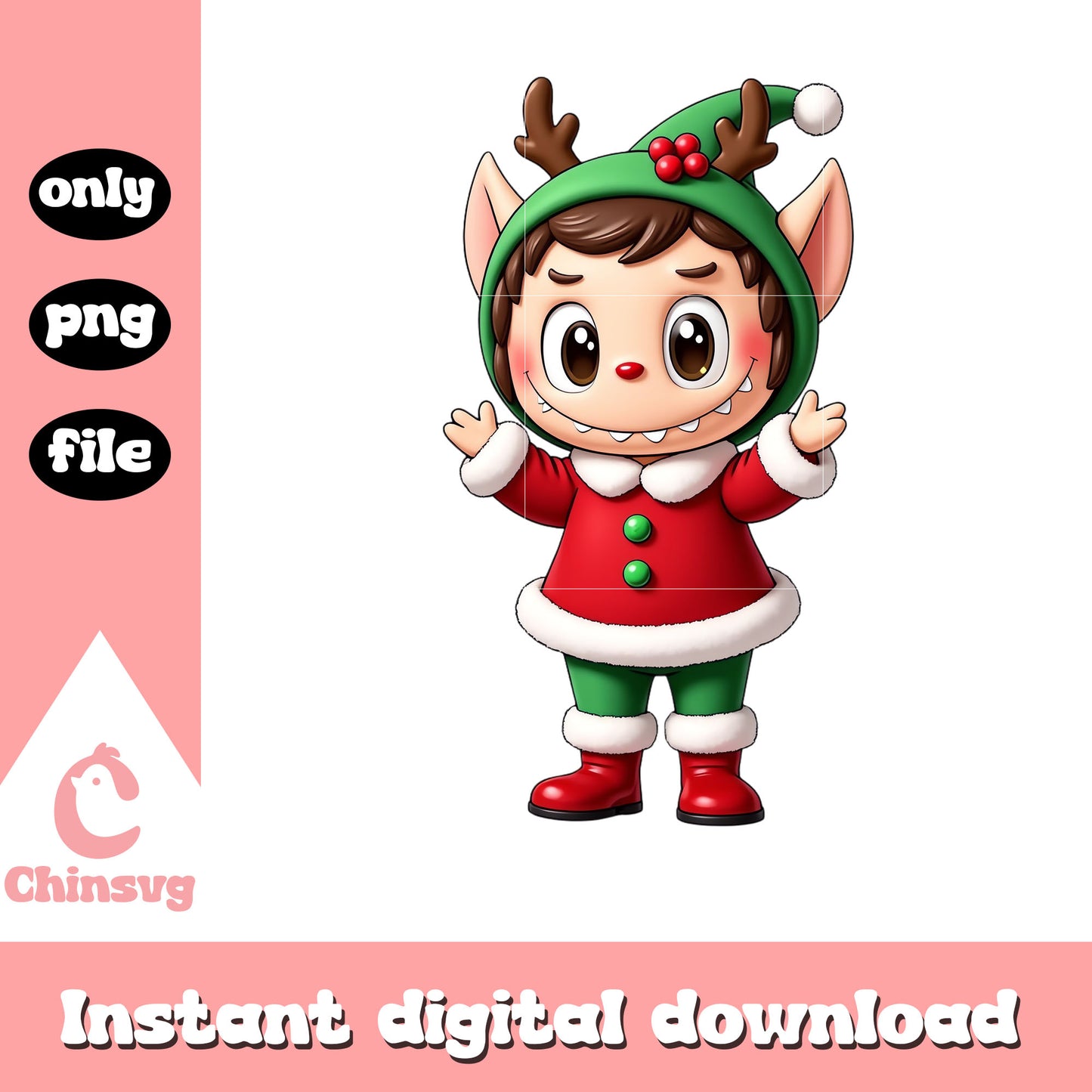 Baby christmas elf labubu costume png, labubu macaron png