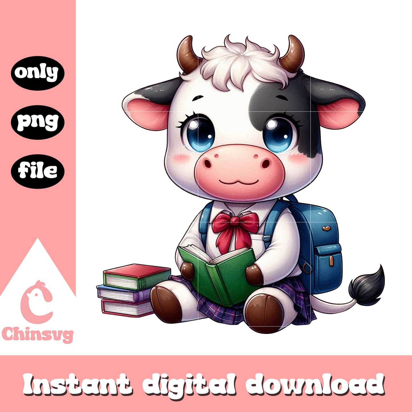 Baby cow reading book design png, cartoon schools png
