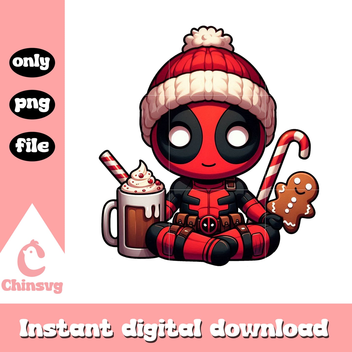 Baby deadpool christmas hot chocolate png, deadpool png