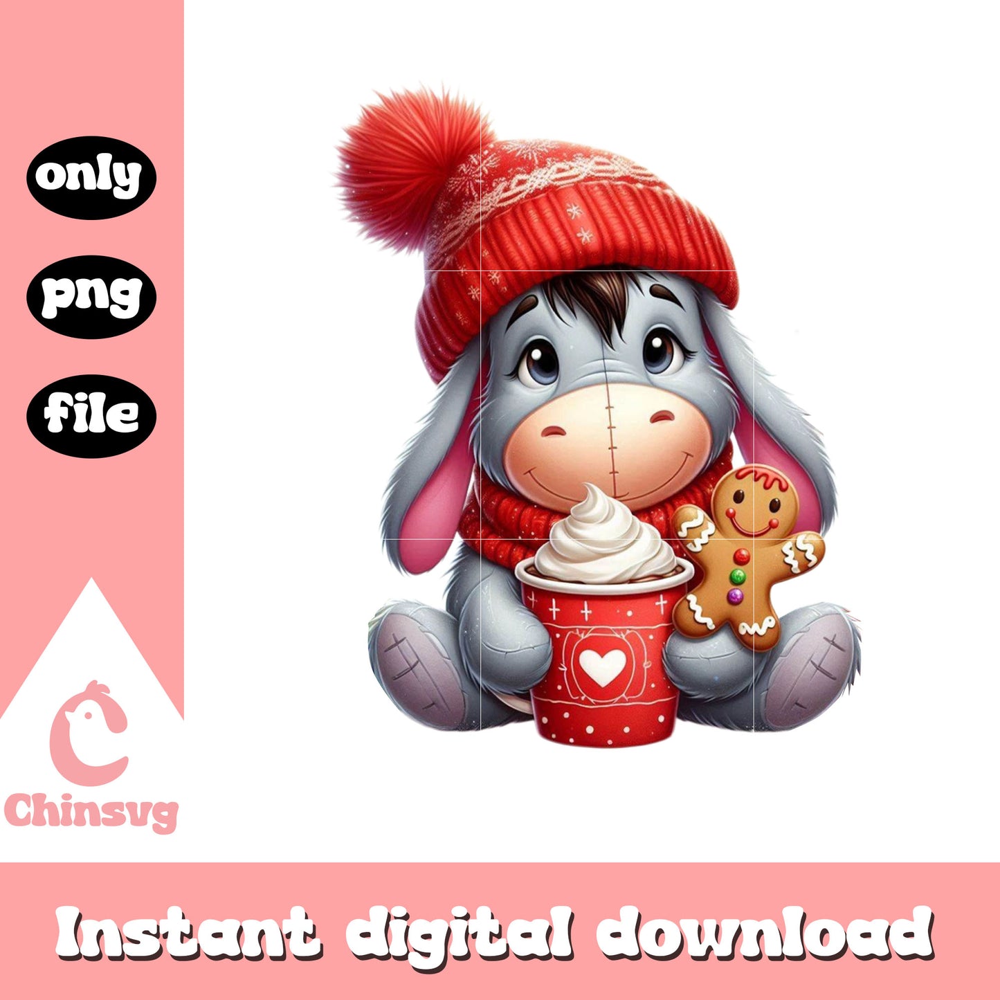 Baby eeyore cozy christmas coffee cup png, the eeyore png