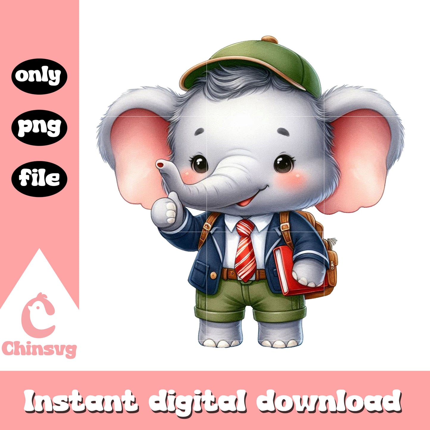 Baby elephant student go to school png, school day png