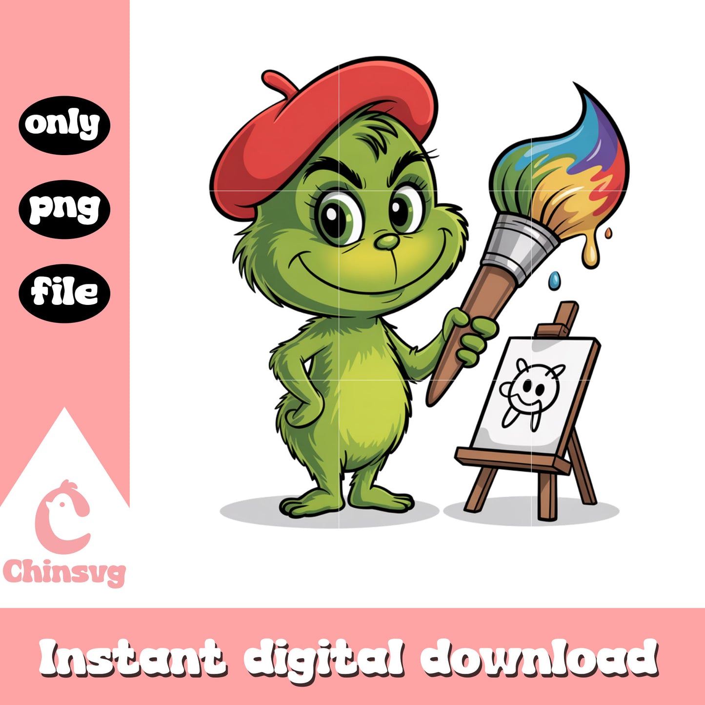 Baby grinch artist paintbrush png, funny grinch pictures png