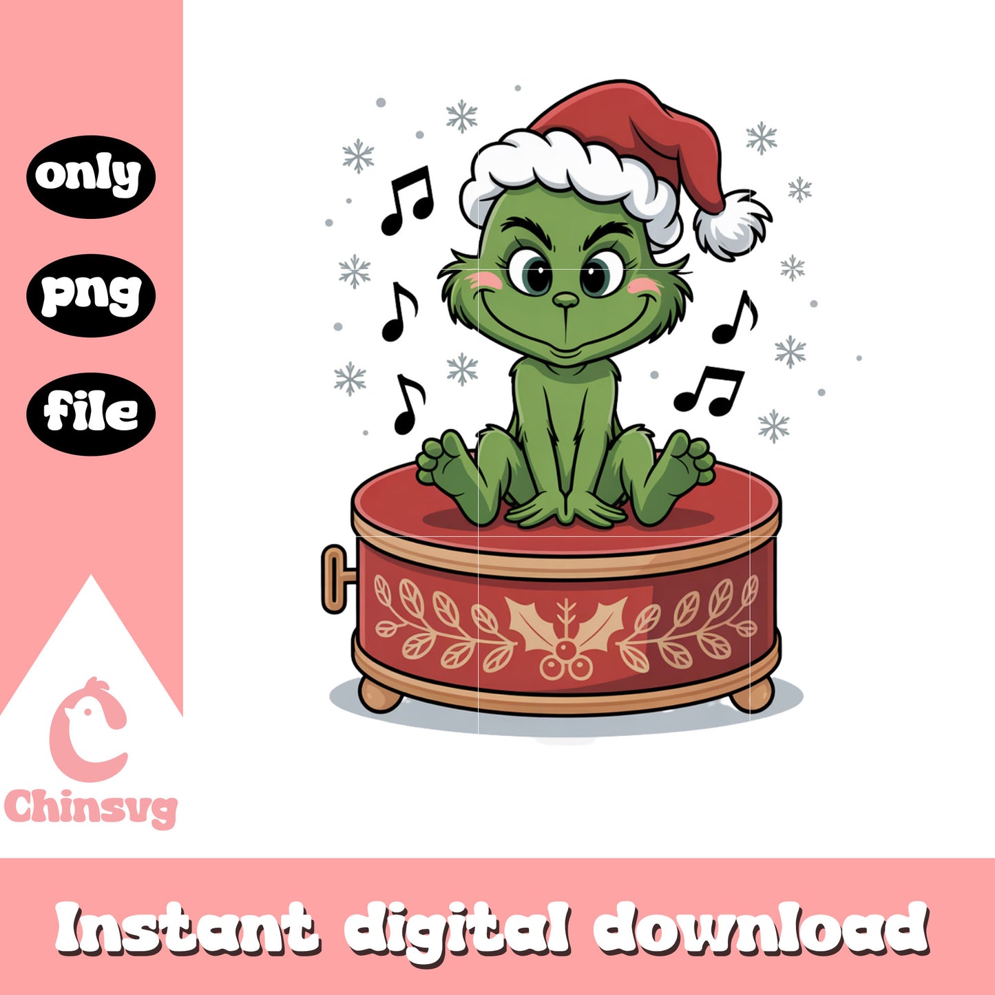 Baby grinch christmas music box png, baby grinch doll png