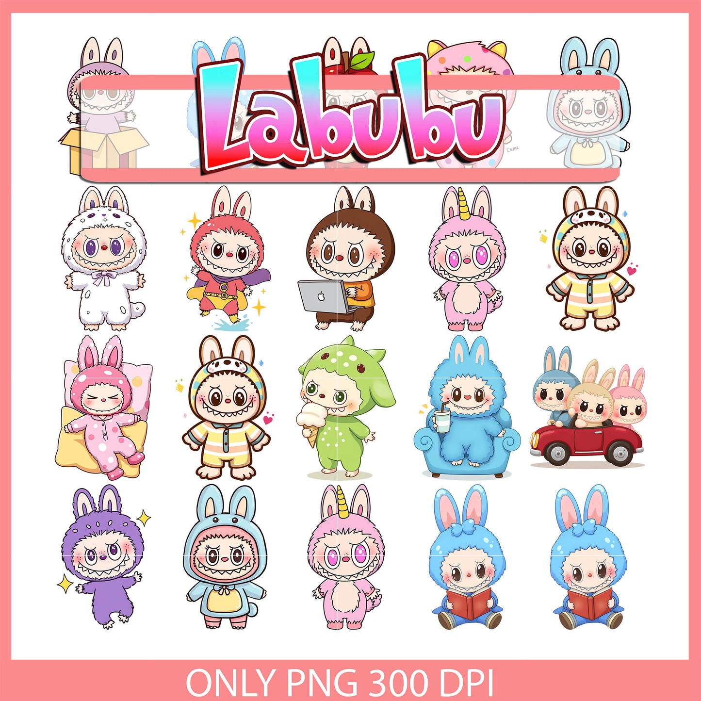Baby labubu clipart design bundle png, labubu cartoon png