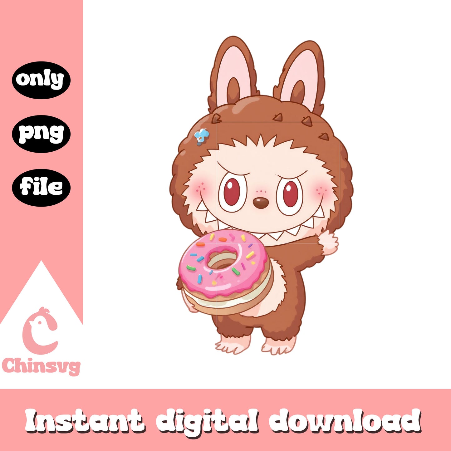 Baby labubu hand donut cute design png, labubu toy png