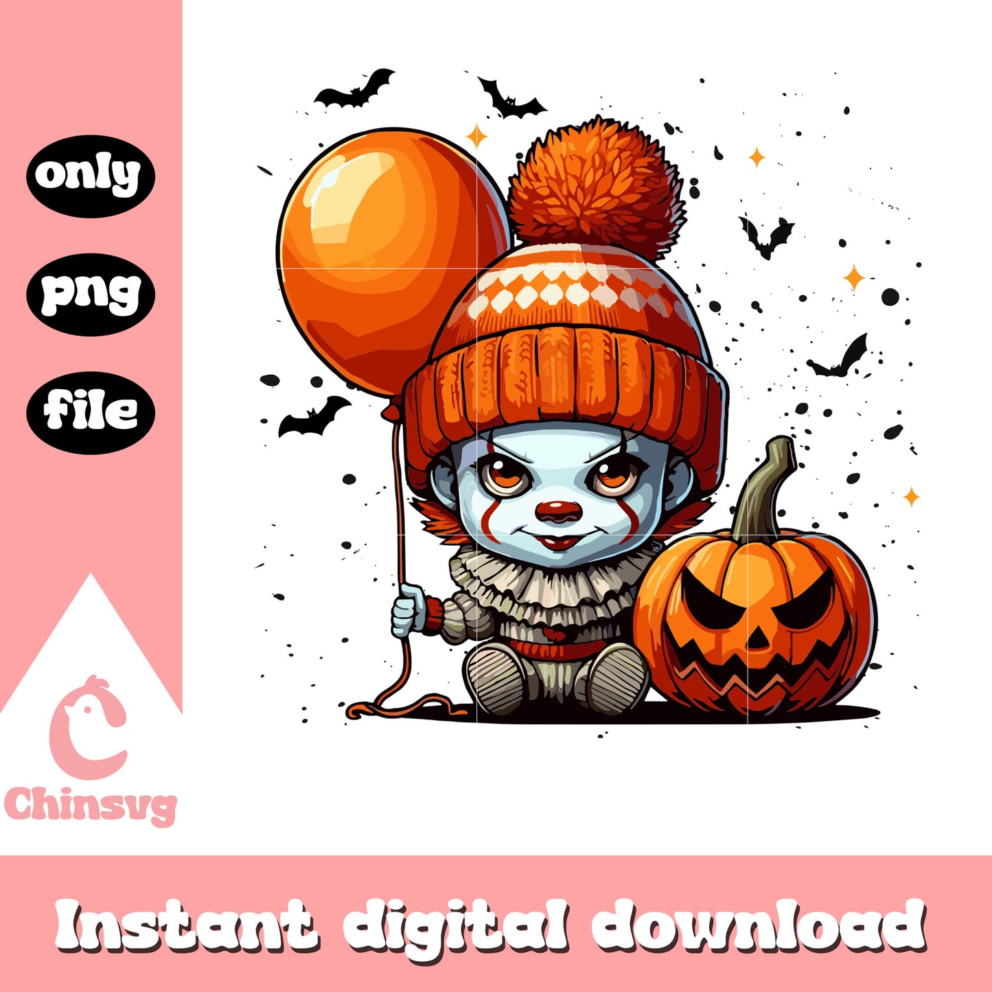 Baby pennywise with pumpkin halloween png, halloween pennywise png