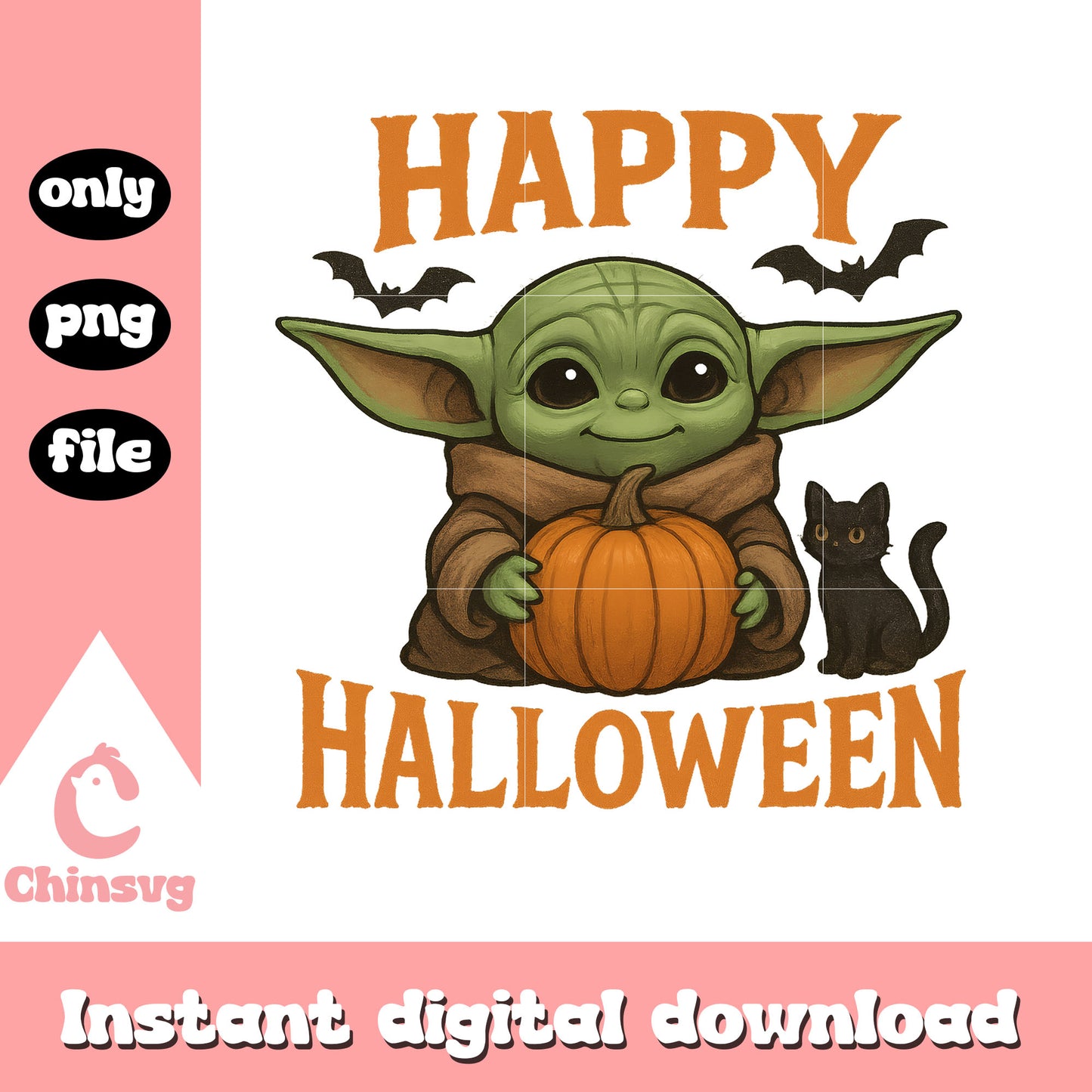 Baby yoda happy halloween design png, halloween yoda png