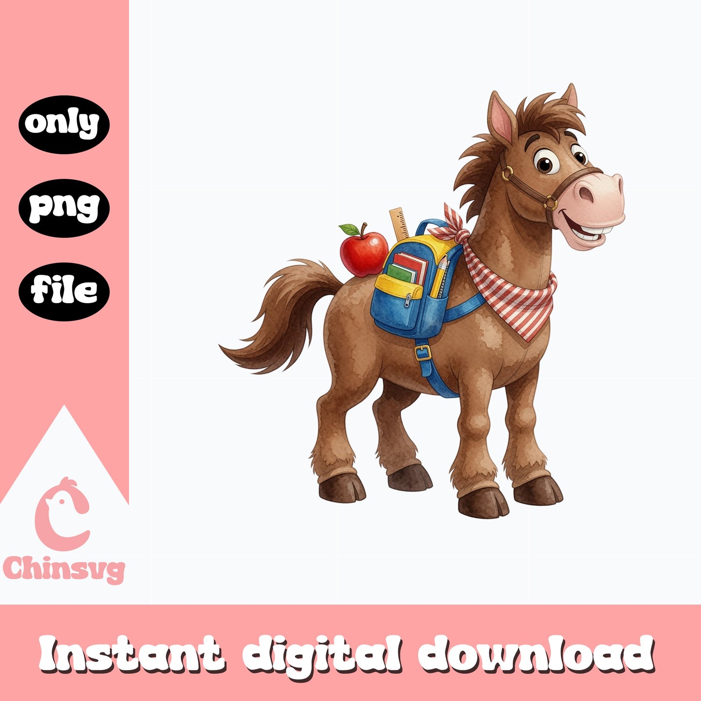 Back To School Horse PNG, Cute Horse With Backpack PNG, School PNG