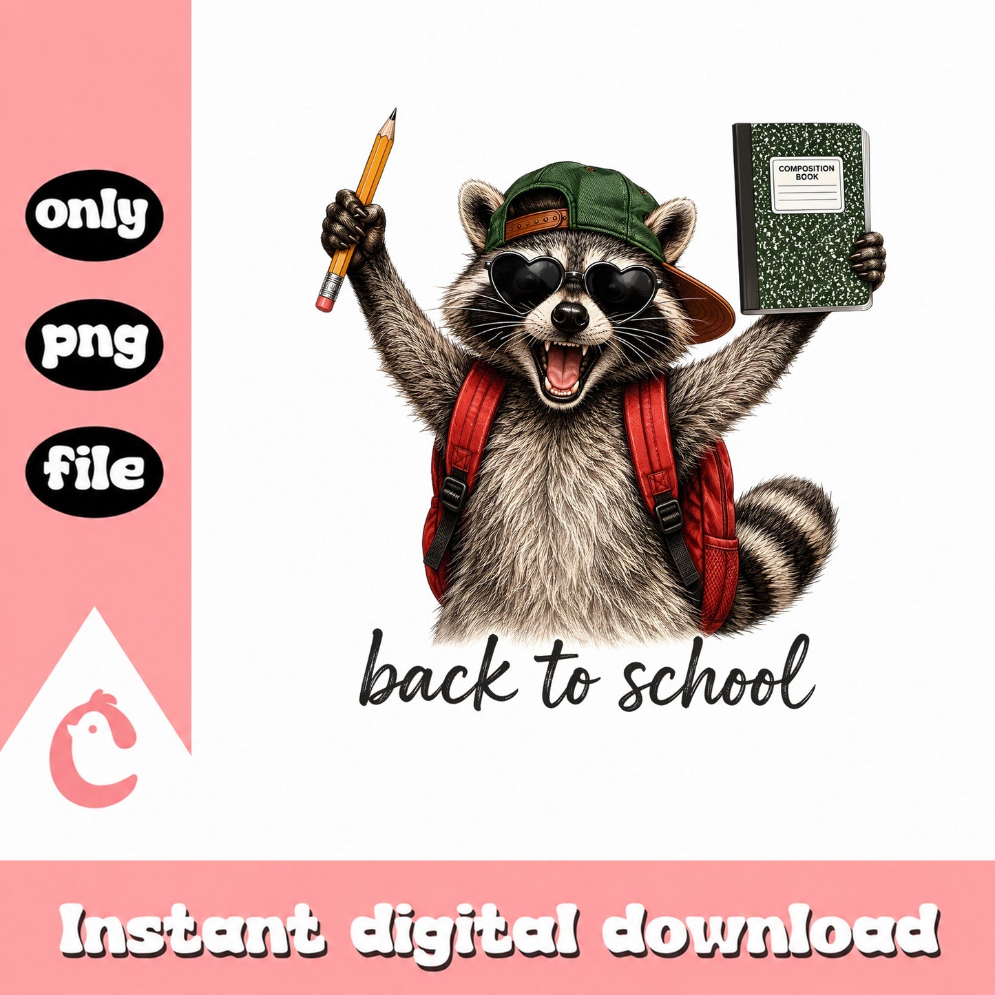 Back To School Raccoon PNG, Funny Raccoon Sublimation, Teacher PNG