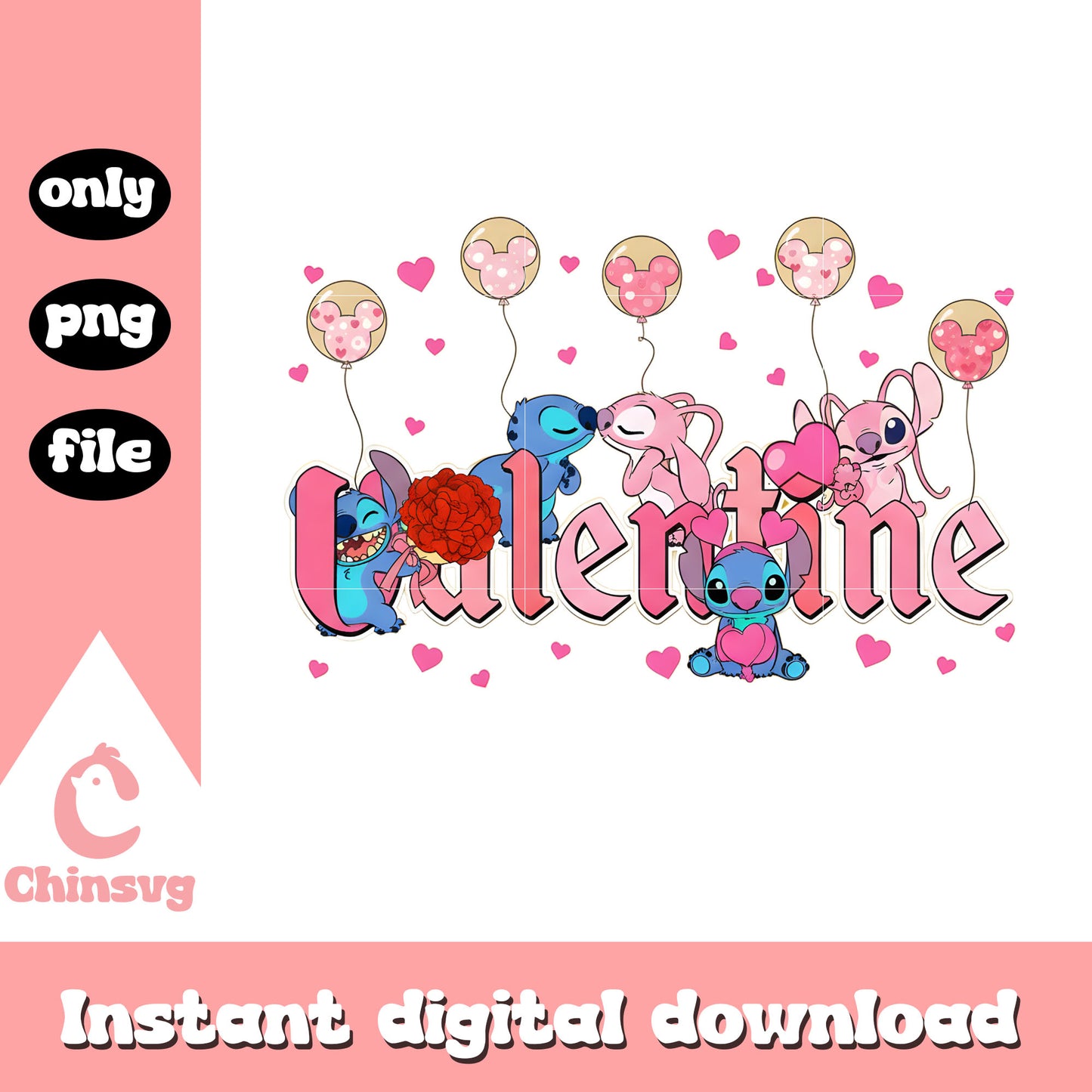 Balls couple valentine design png, stitch valentine png