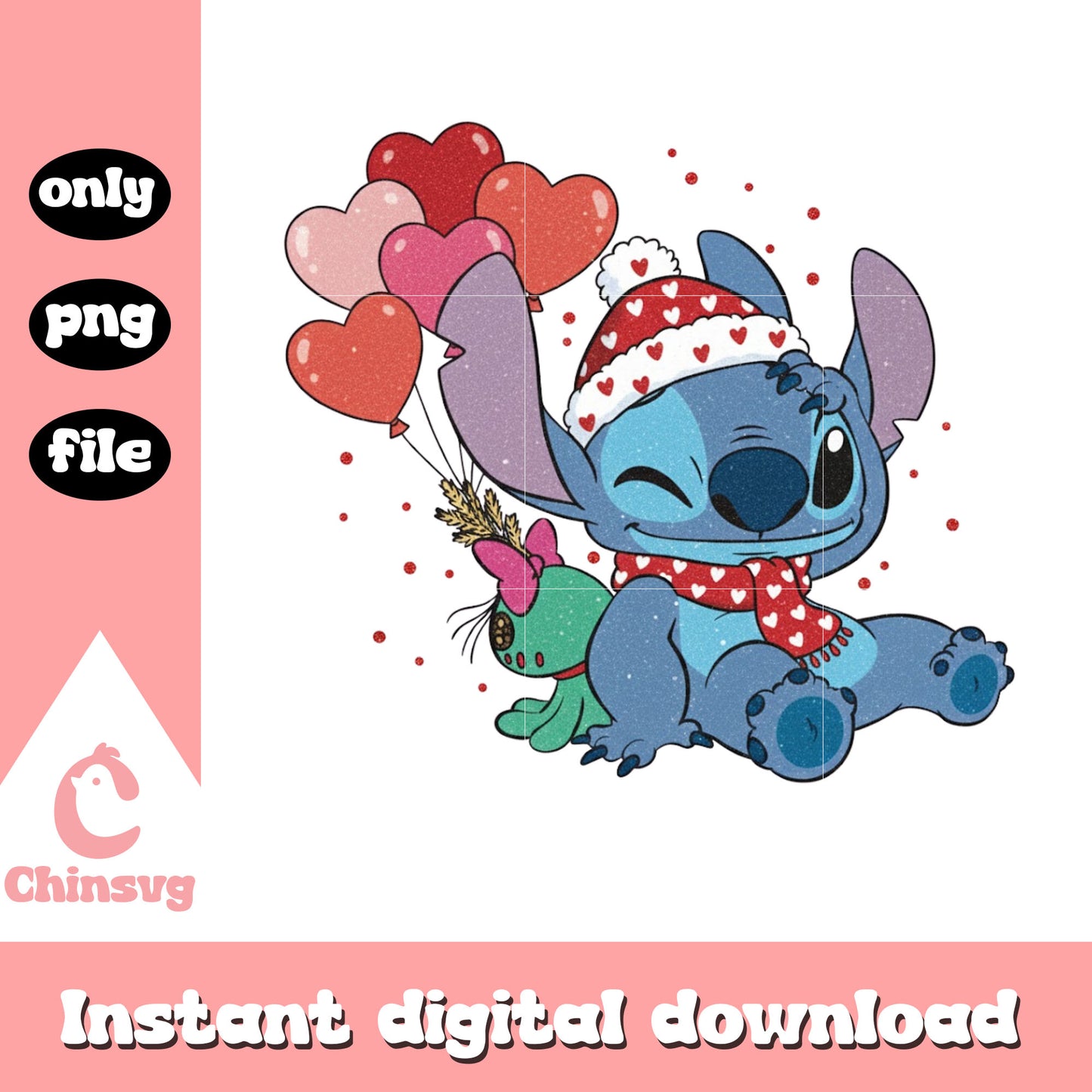 Balls stitch hat valentine png, stitch valentines day png