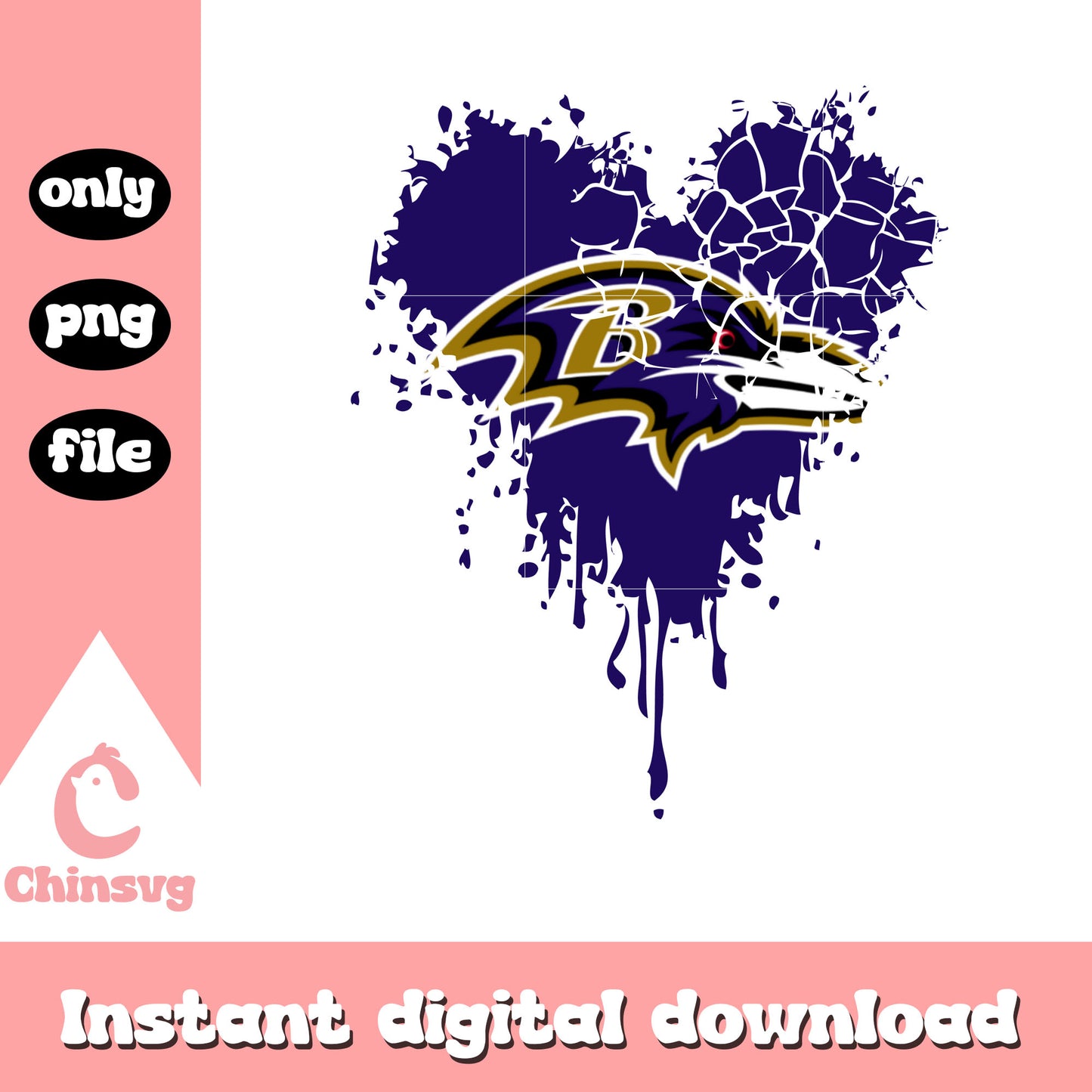 Baltimore Ravens retro logo heart png, Baltimore Ravens png