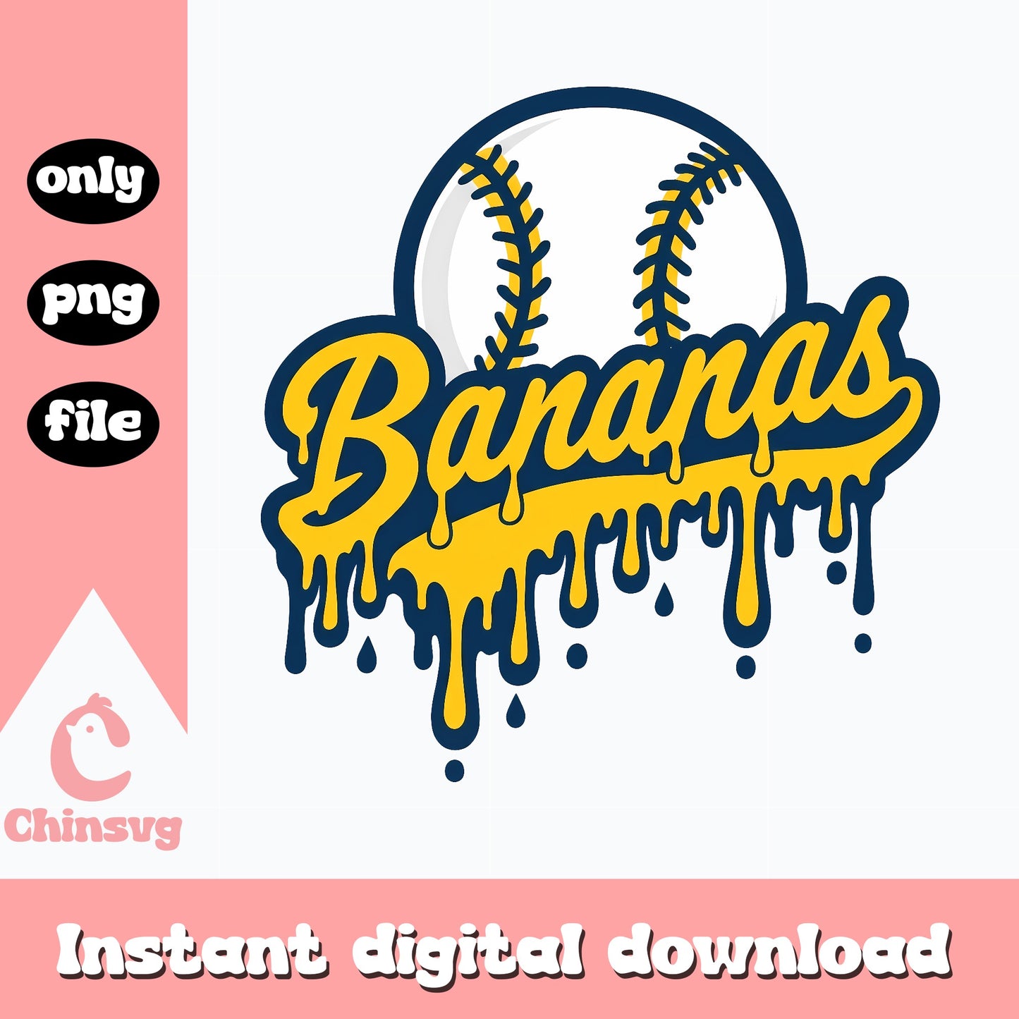Bananas Baseball Dripping Text PNG, Sports Team Mascot, PNG File