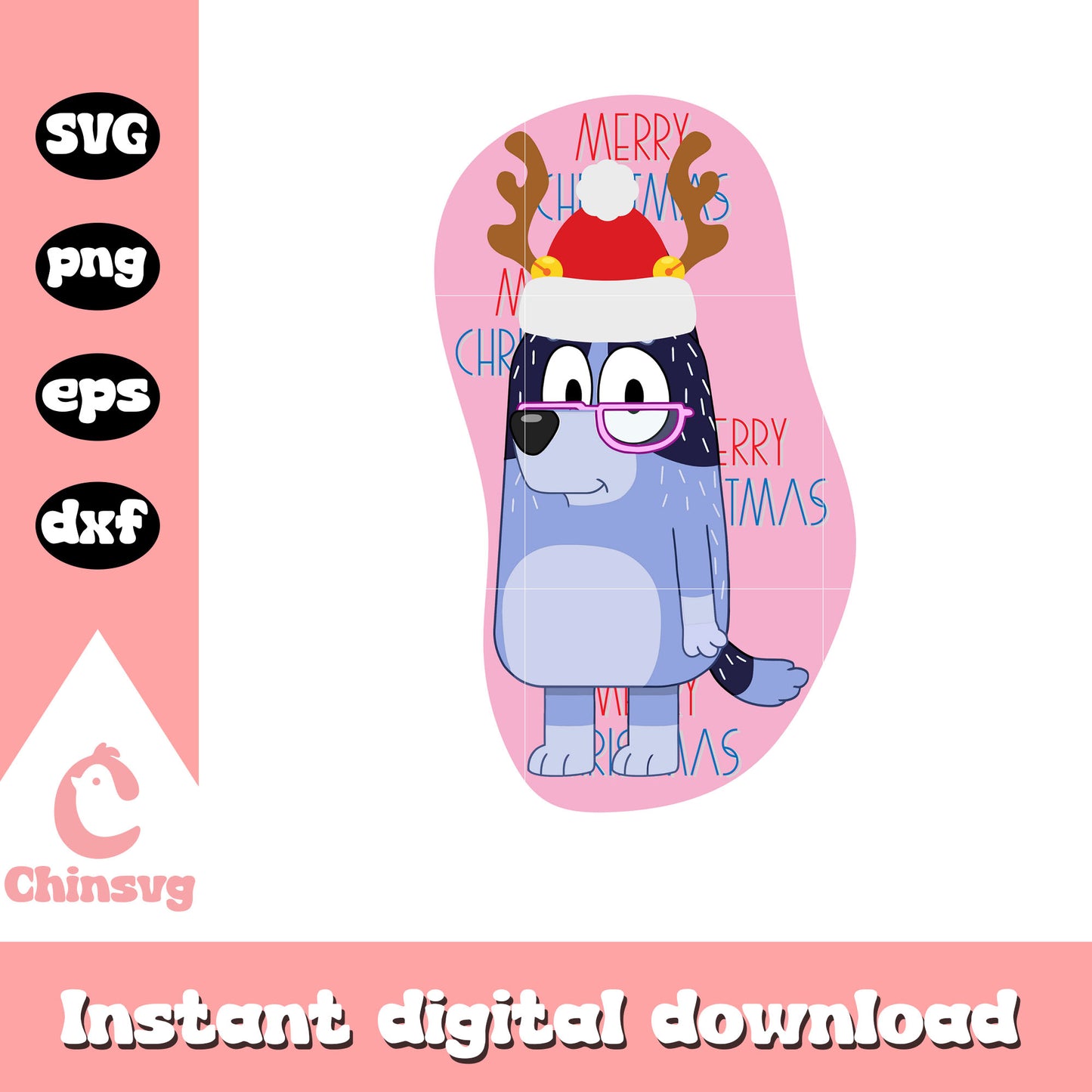 Bandit heeler santa hat merry christmas svg, bandit heeler svg