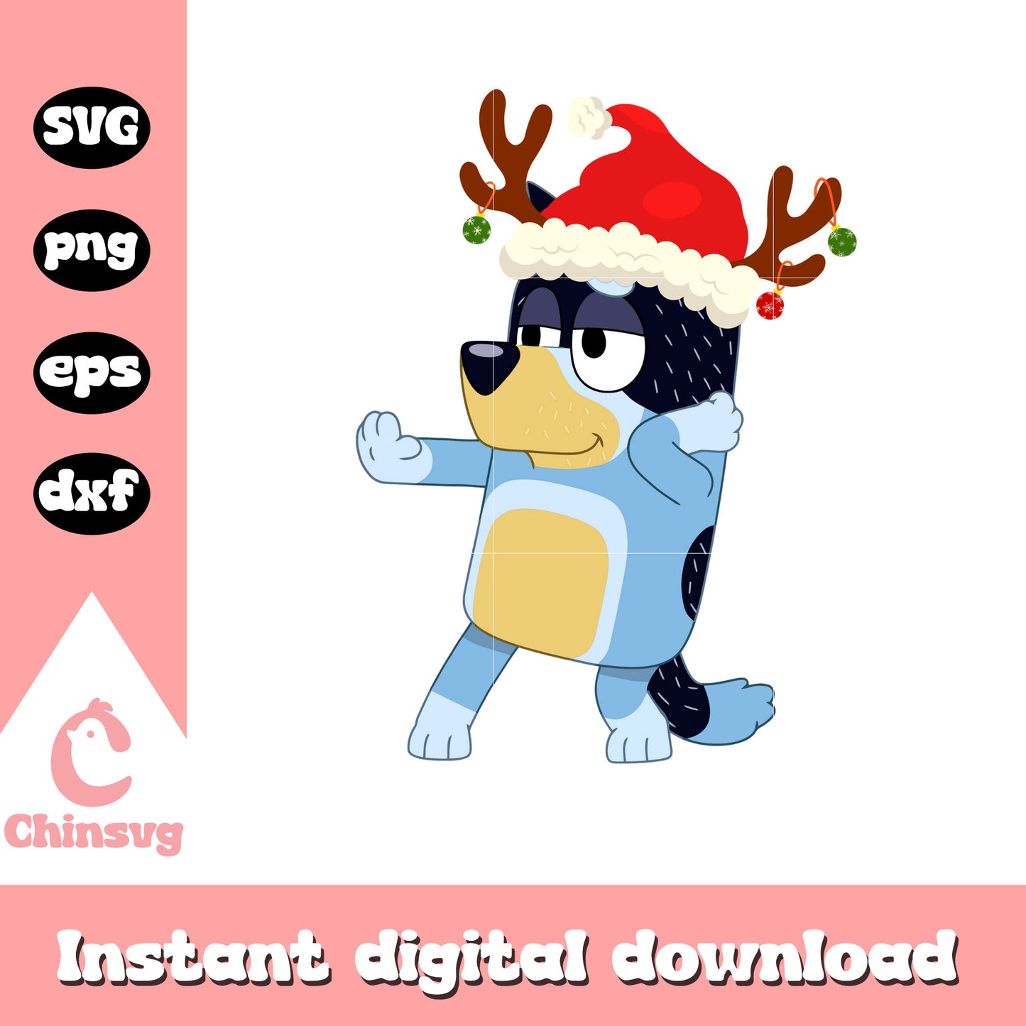 Bandit heeler santa hat reindeer svg, christmas bluey svg