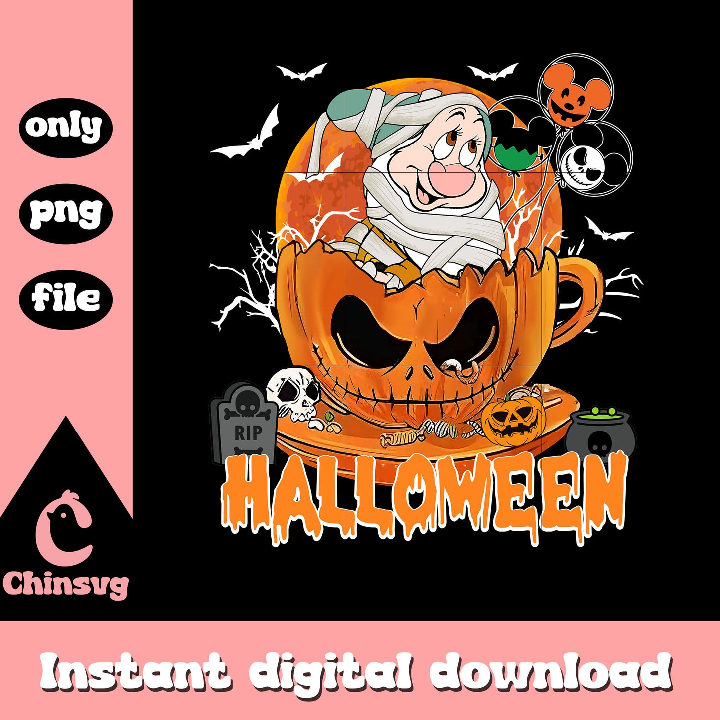 Bashful disney in horror cup design png, bashful snow white png