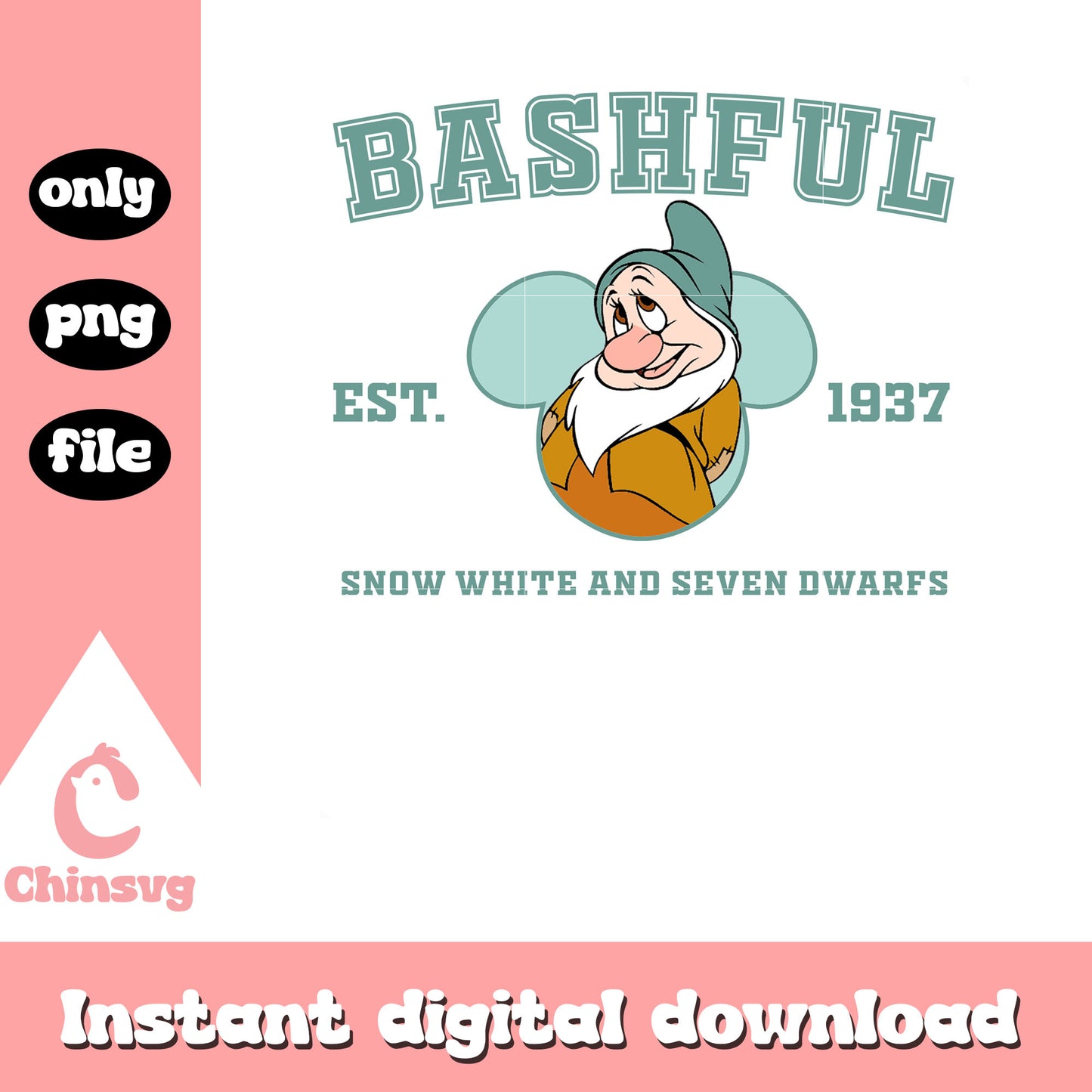 Bashful snow white seven dwafs est 1937 png, snow white bashful png