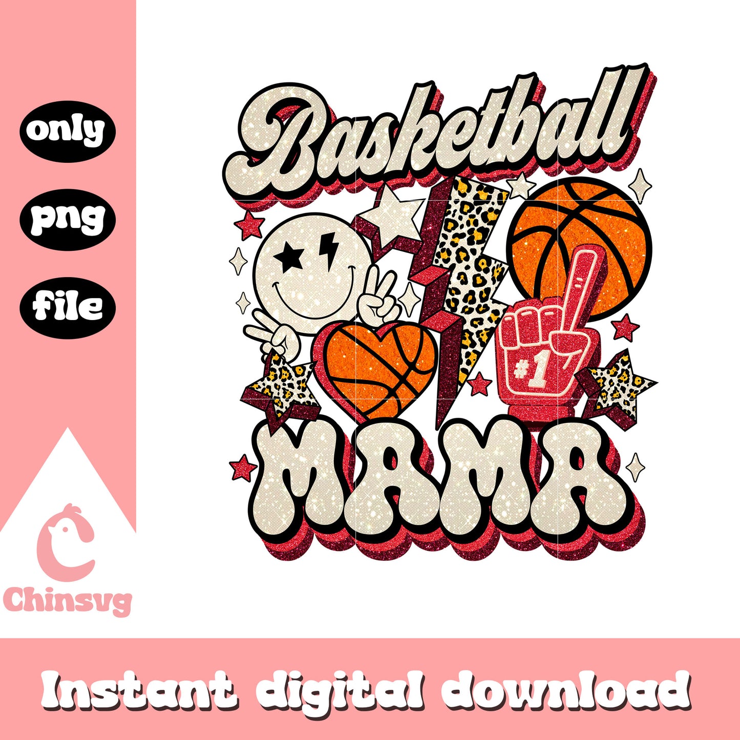Basketball mama groovy disco ball png, disco ball png, mom png