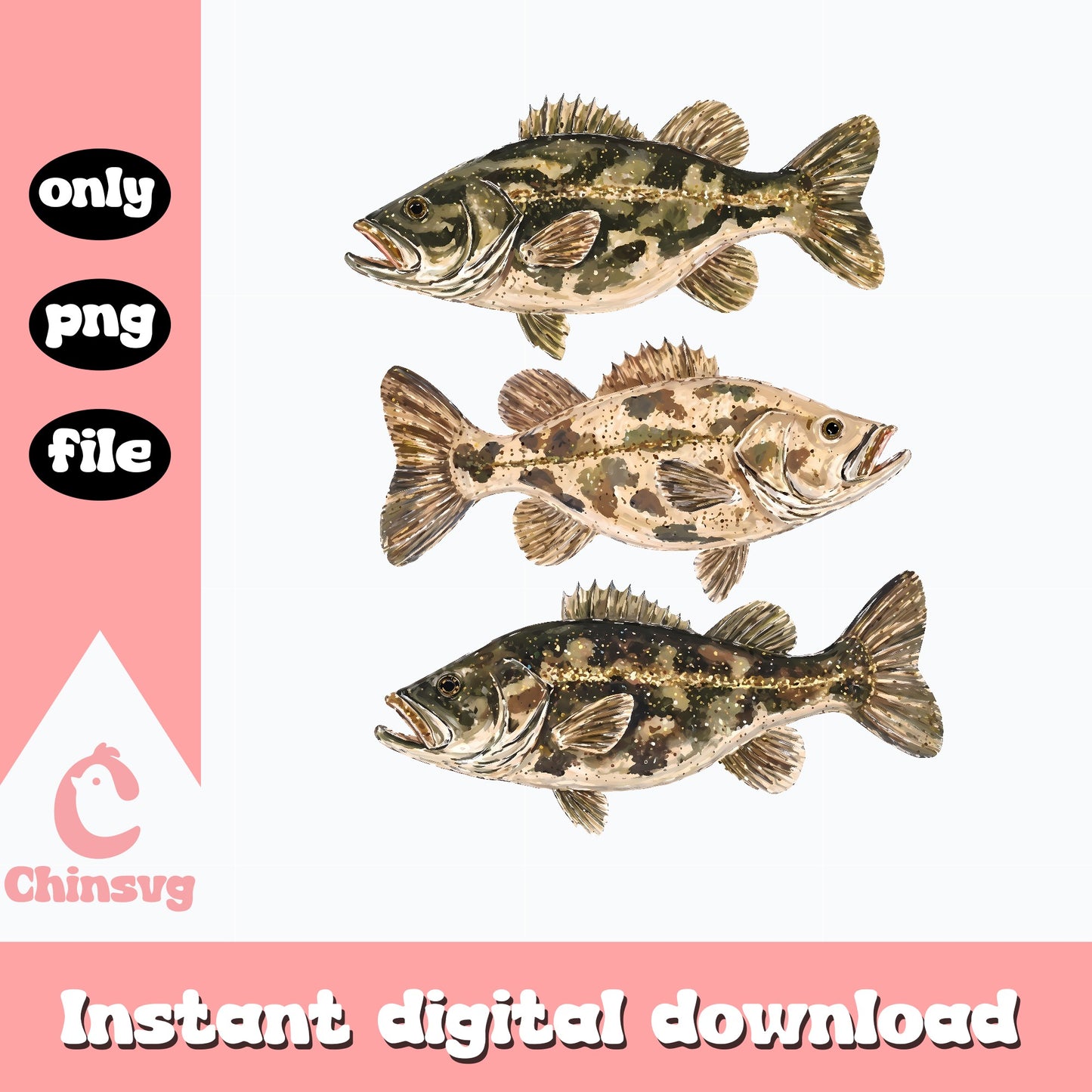 Bass Fish Clipart PNG Bundle, Fishing Sublimation, PNG Files