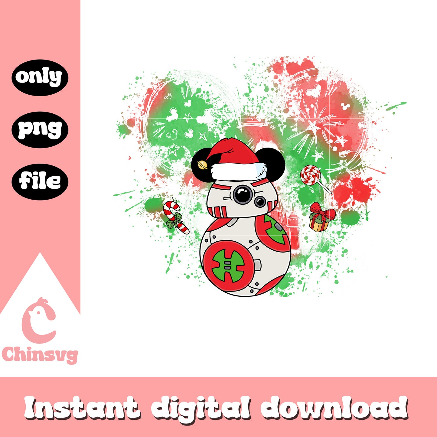 Bb8 star wars christmas watercolor png, star wars bb8 png