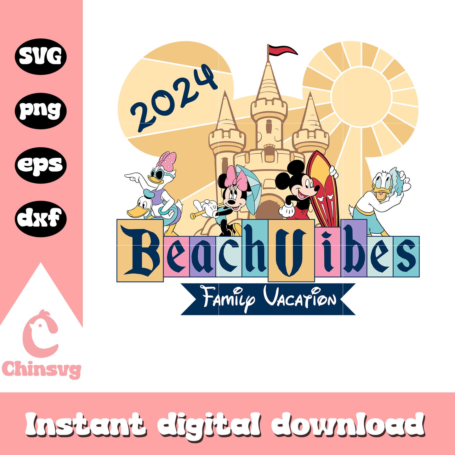 Beach vibes family vacation 2024 svg, mickey and friends svg