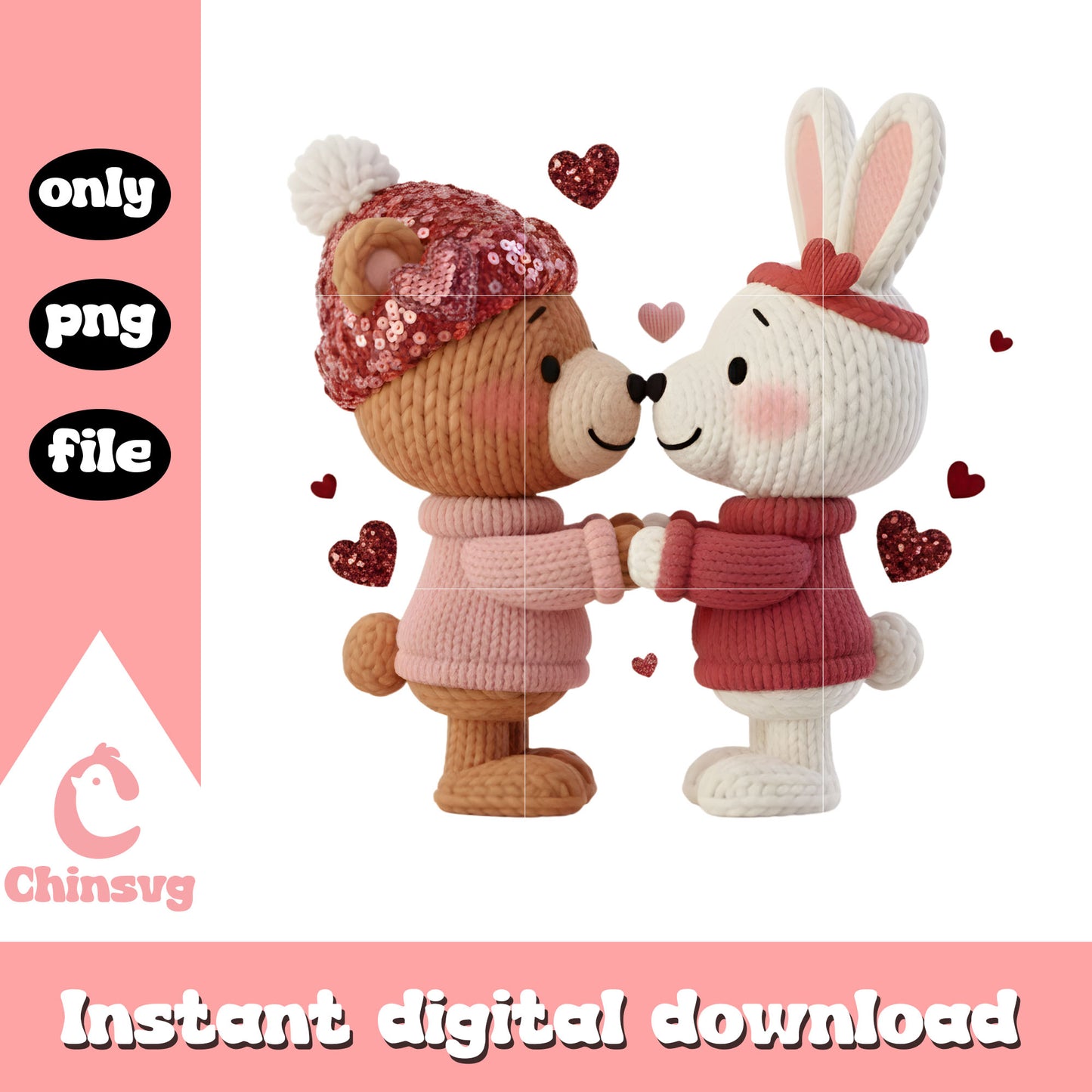 Bear couple valentine crochet png, valentines day bear png