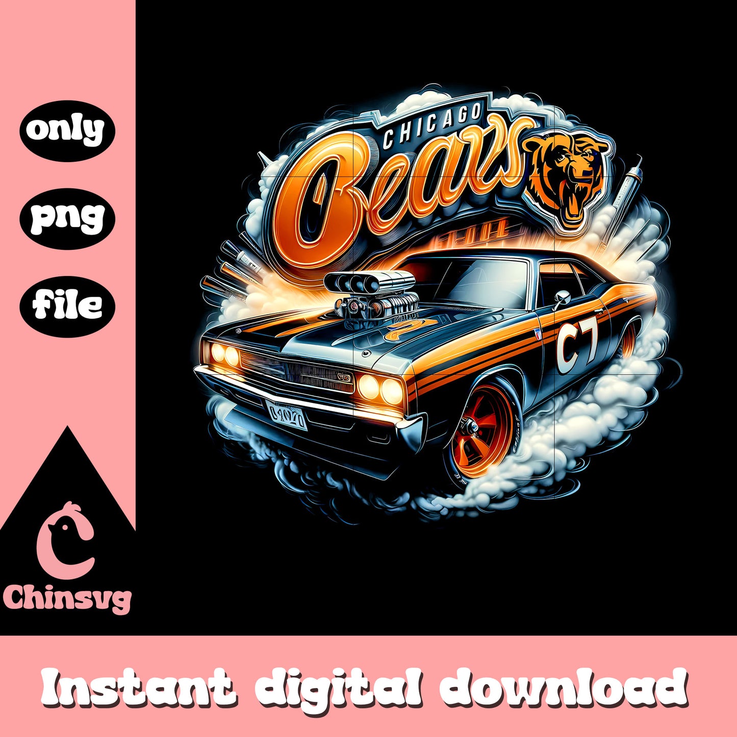 Bears nfl smoke car design png, Chicago Bears team png