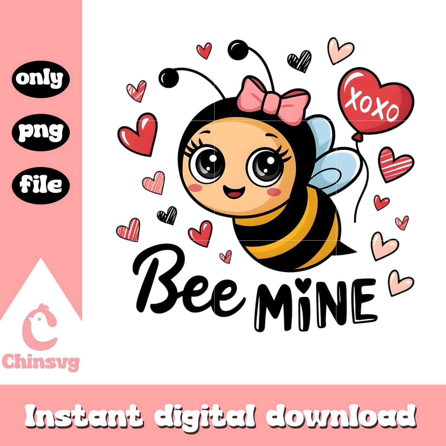 Bee mine cute valentine png, heart valentine's day png
