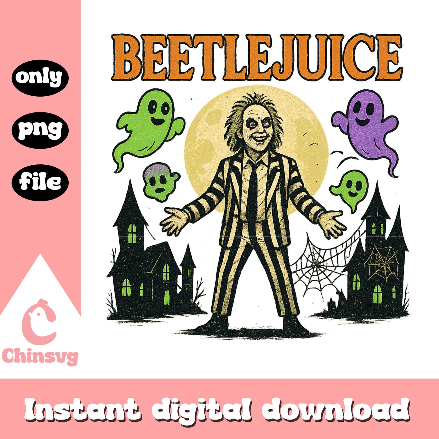 Beetlejuice halloween ghost design png, happy halloween png